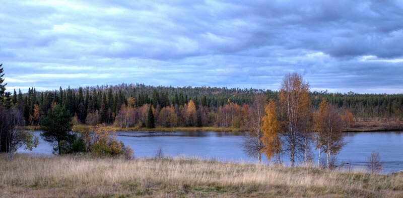 Autumn River Landscape — Blue, Serene, Photograph, Trees