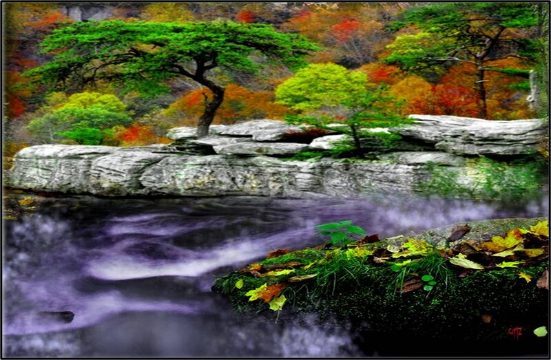 Autumn River Landscape — Green