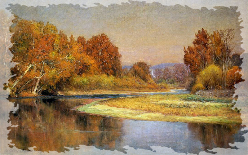 Autumn River Landscape — Orange, Serene