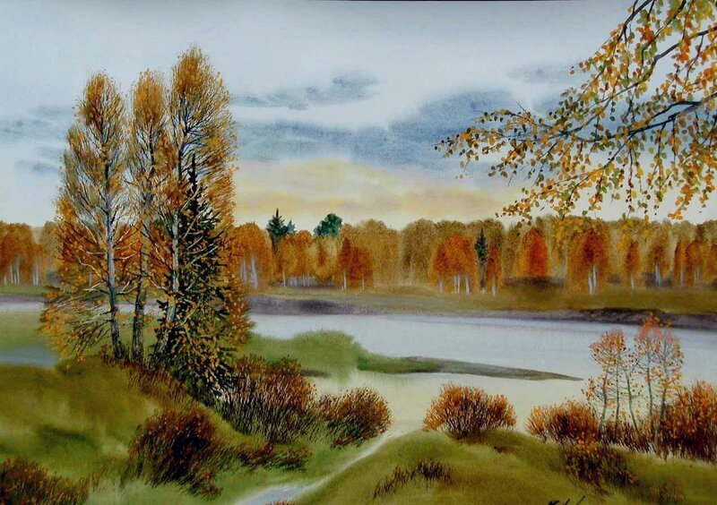 Autumn River Landscape — Orange