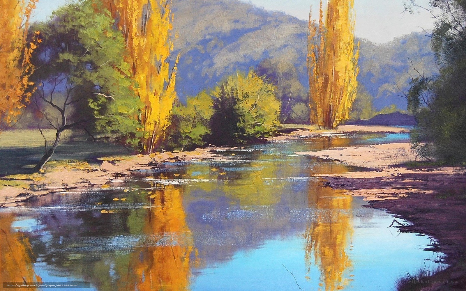 Autumn river landscape painting