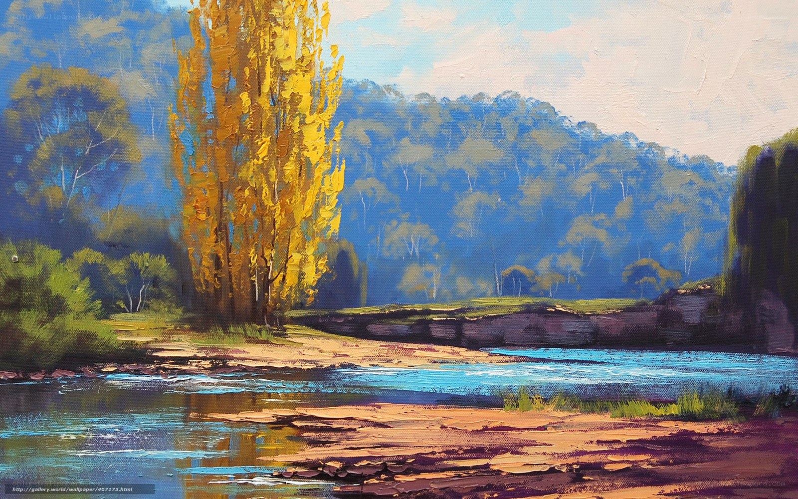 Autumn river landscape painting