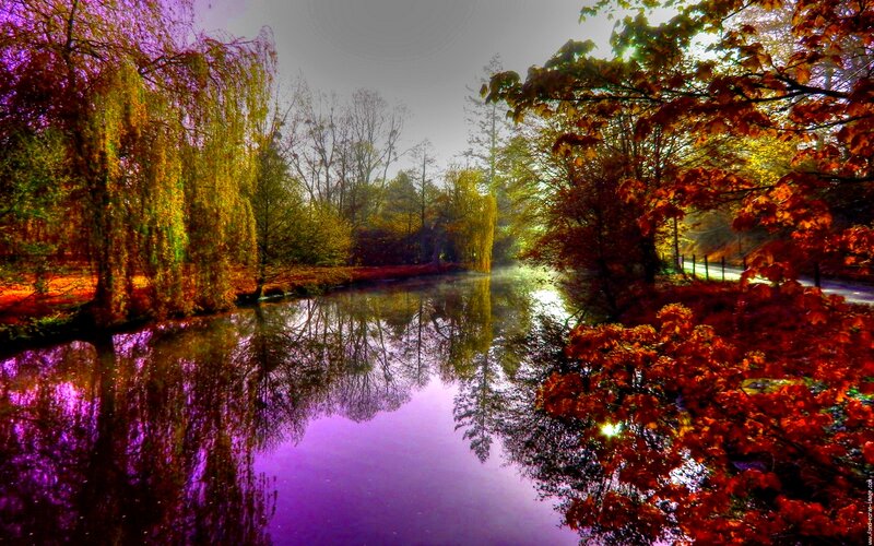 Autumn River Landscape — Purple