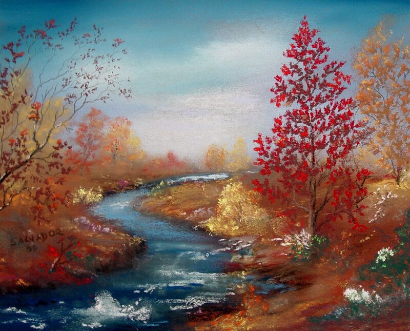 Autumn River Landscape — Red