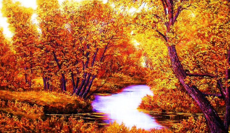 Autumn River Landscape — Yellow, Serene