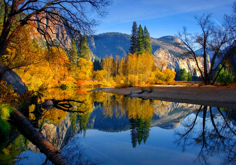 Autumn River Reflection — Blue