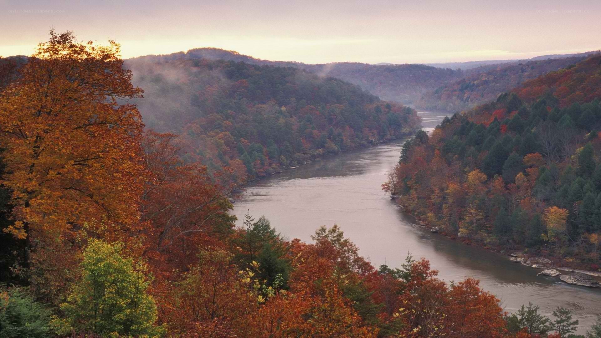 Autumn river valley landscape