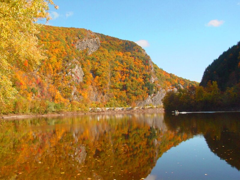 Autumn river with colorful foliage