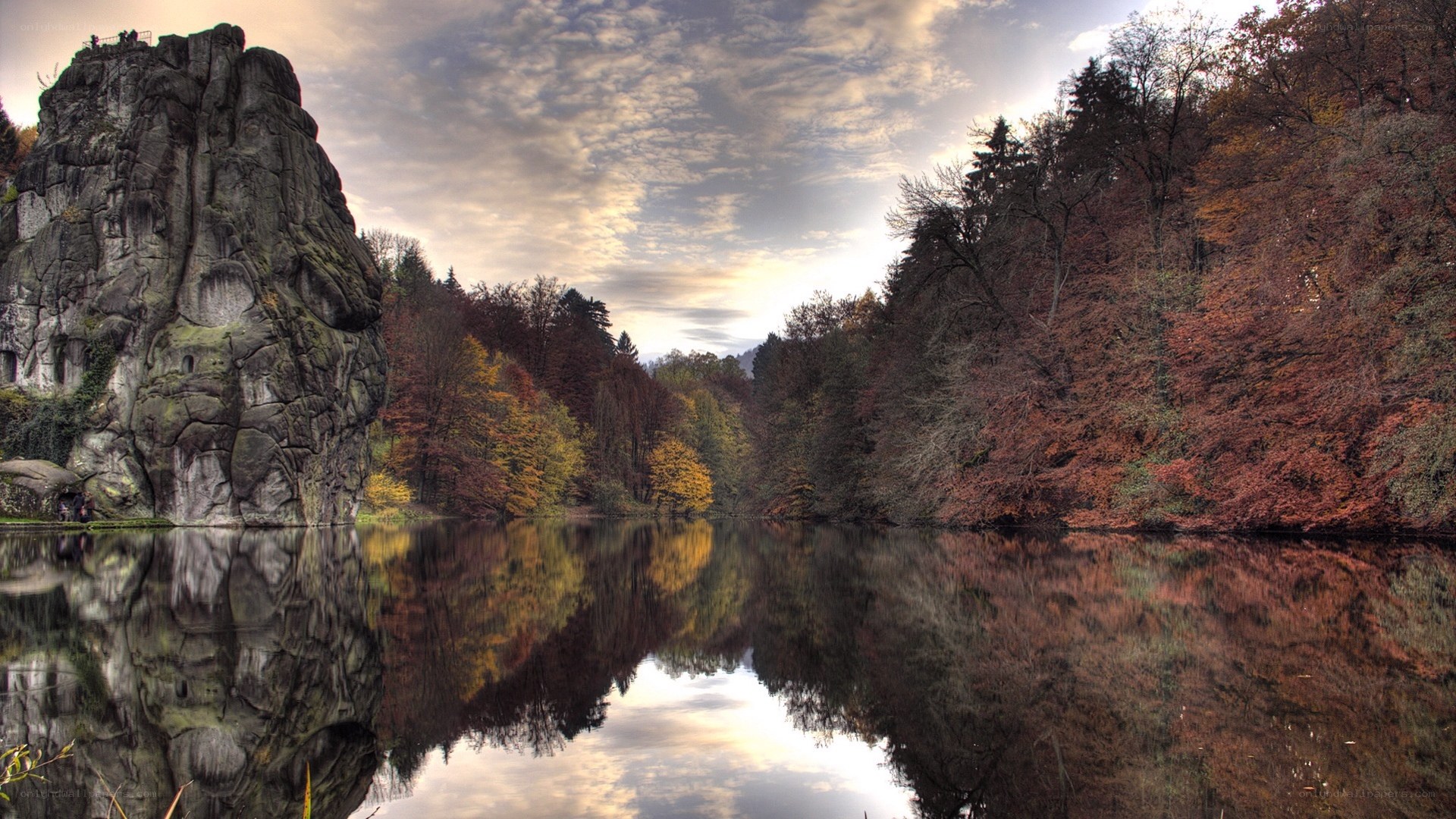 Autumn river with rock formation