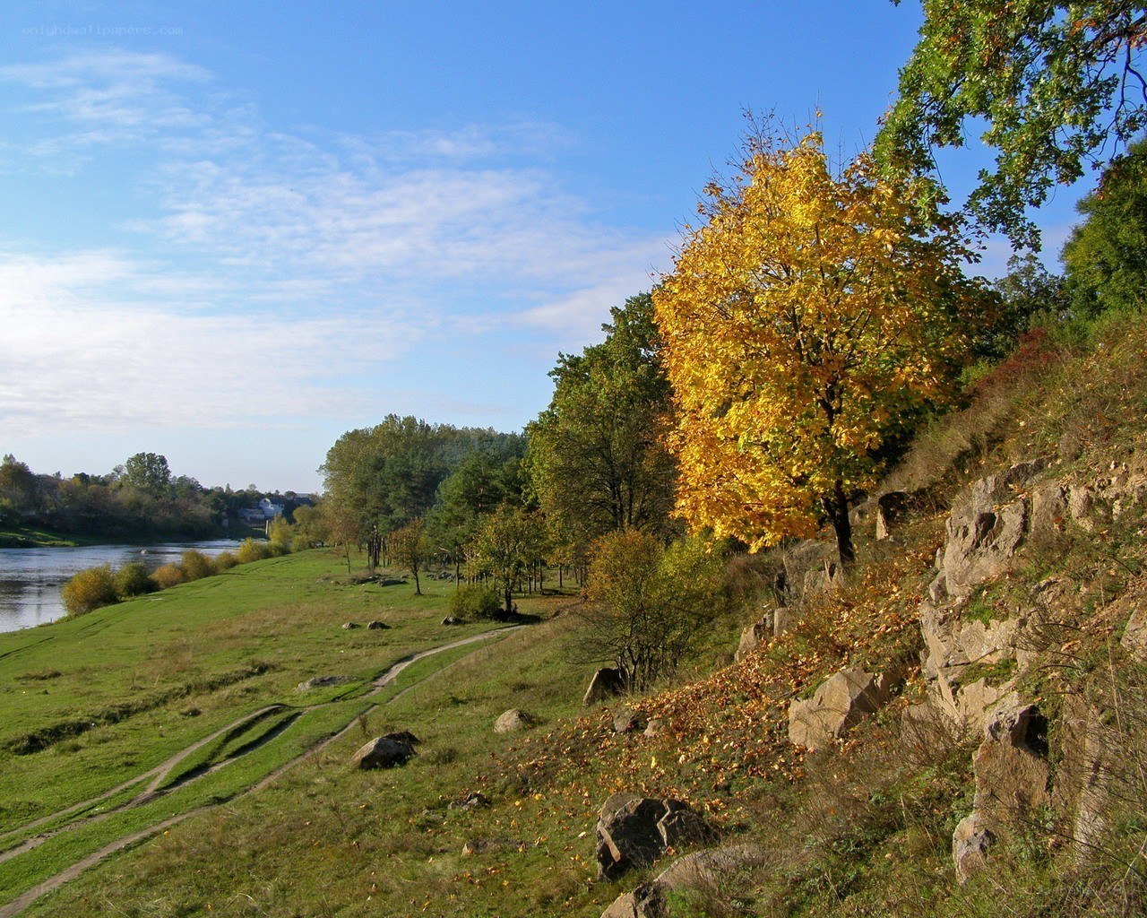 Autumn riverbank landscape
