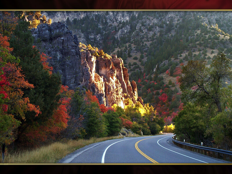 Autumn road through canyon