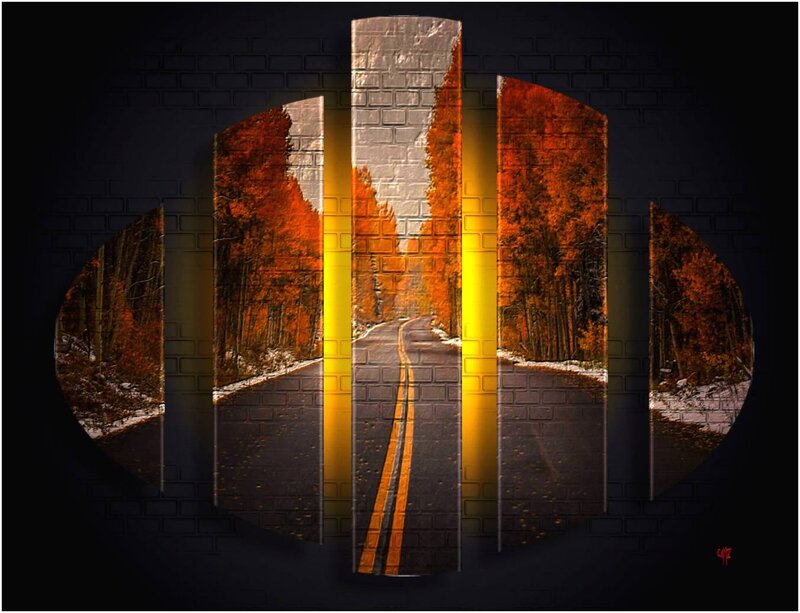 Autumn Road Through Forest — Orange, Dramatic