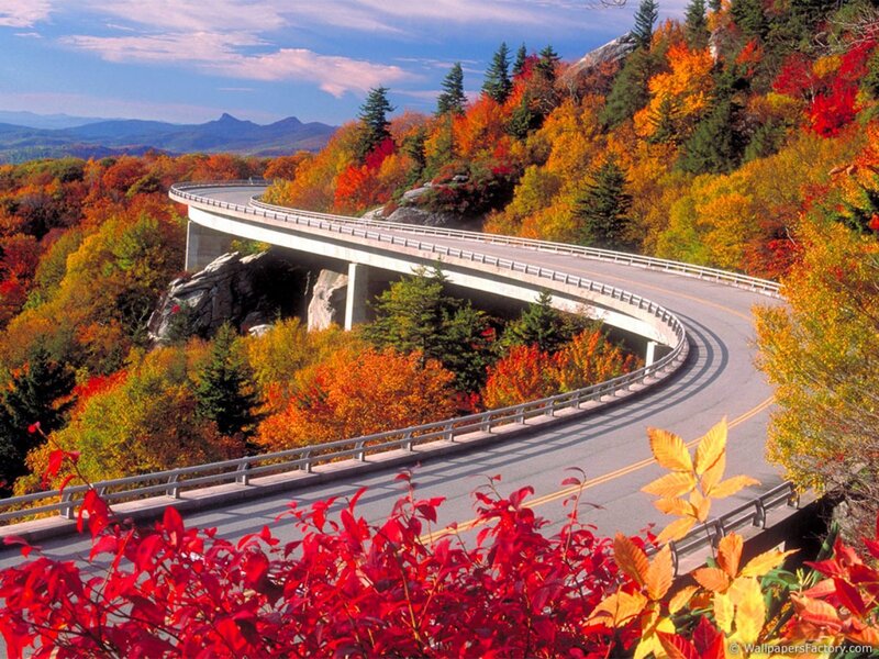 Autumn road winding through mountains