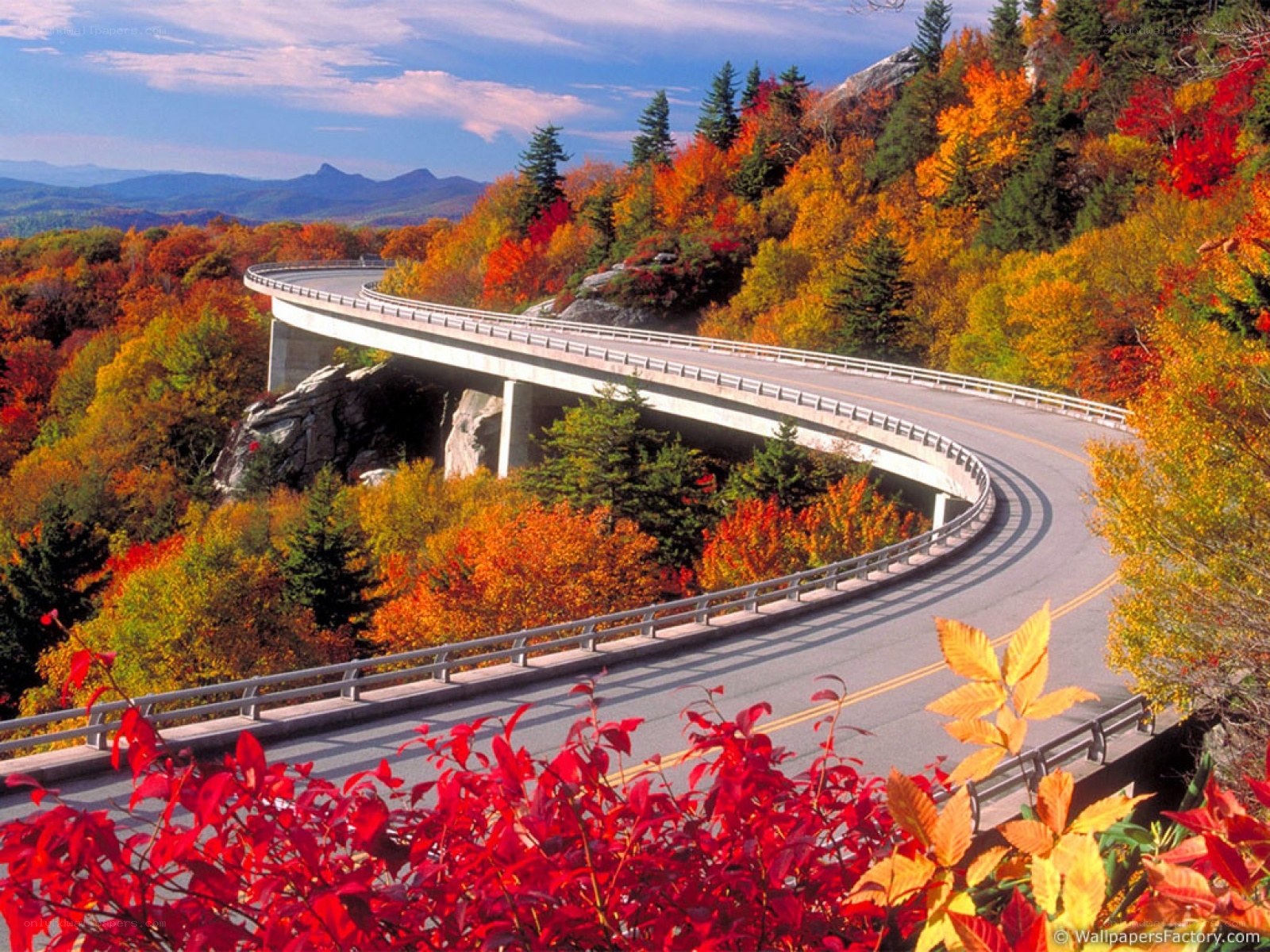 Autumn road winding through mountains