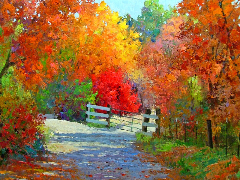 Autumn Road with Fence