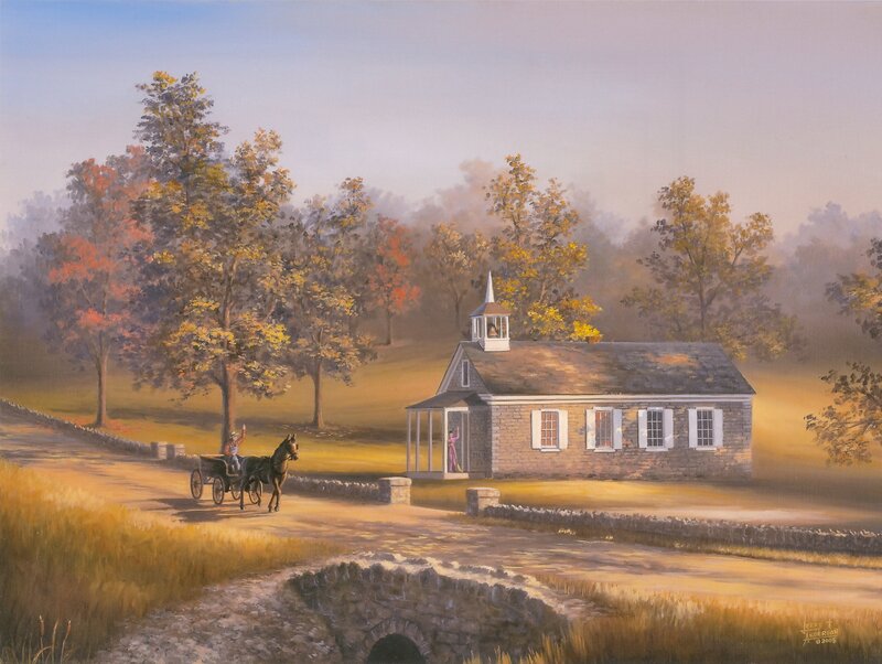 Autumn scene with church and carriage