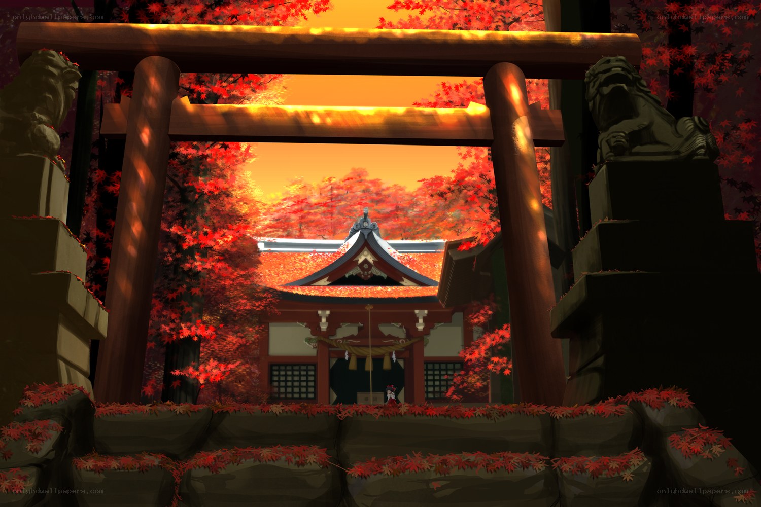 Autumn shrine at sunset