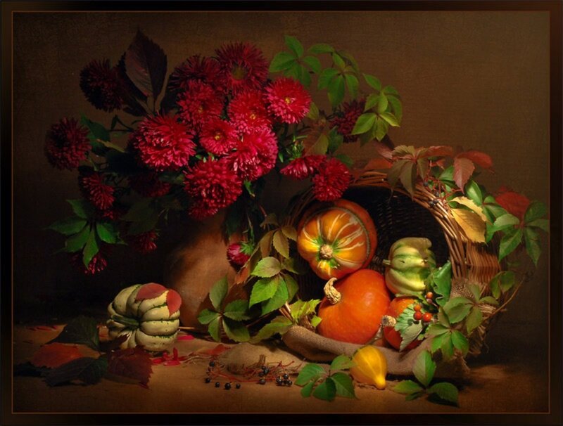 Autumn Still Life Arrangement — Red, Dramatic