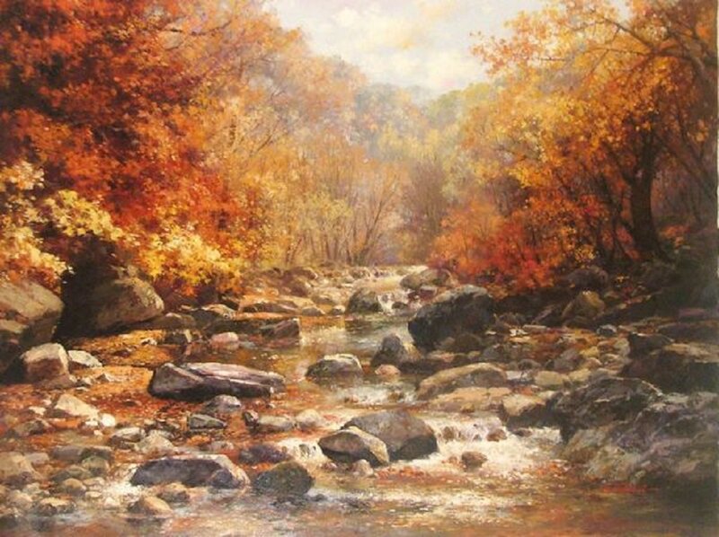 Autumn Stream in Forest — Orange