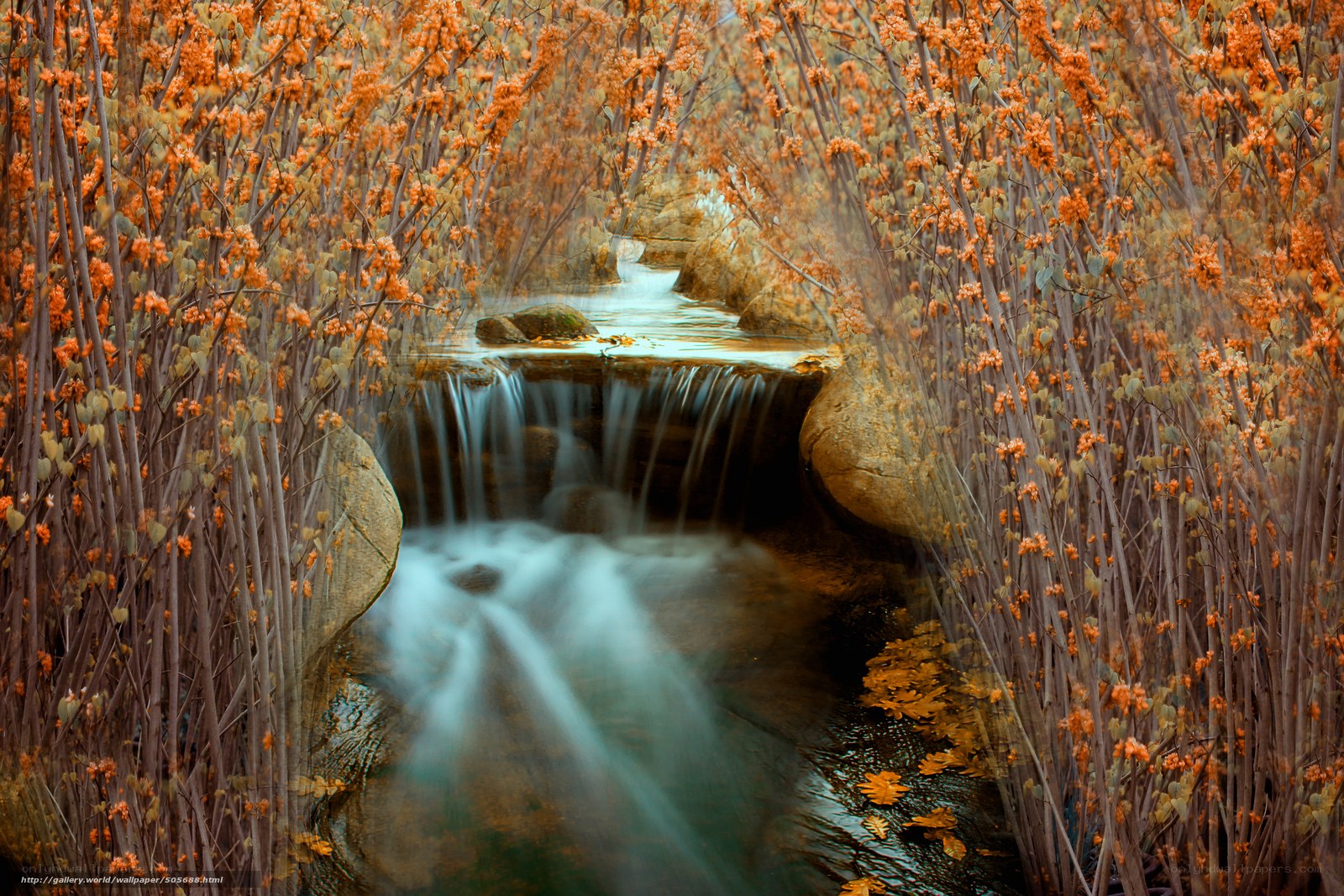 Autumn stream with waterfall