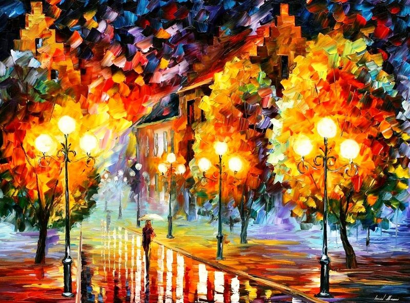 Autumn street at night