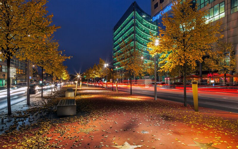 Autumn Street at Night — Yellow, Calm, Photograph