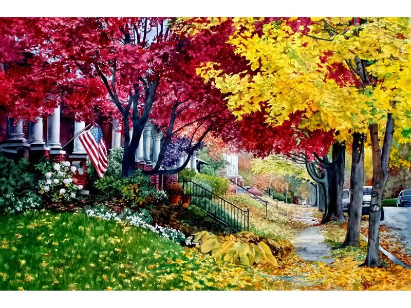 Autumn street with colorful trees