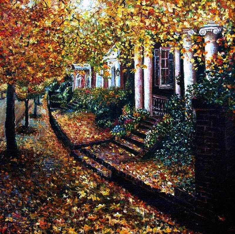 Autumn Street with House
