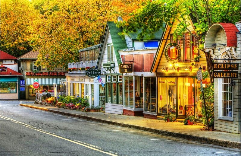 Autumn Street with Shops