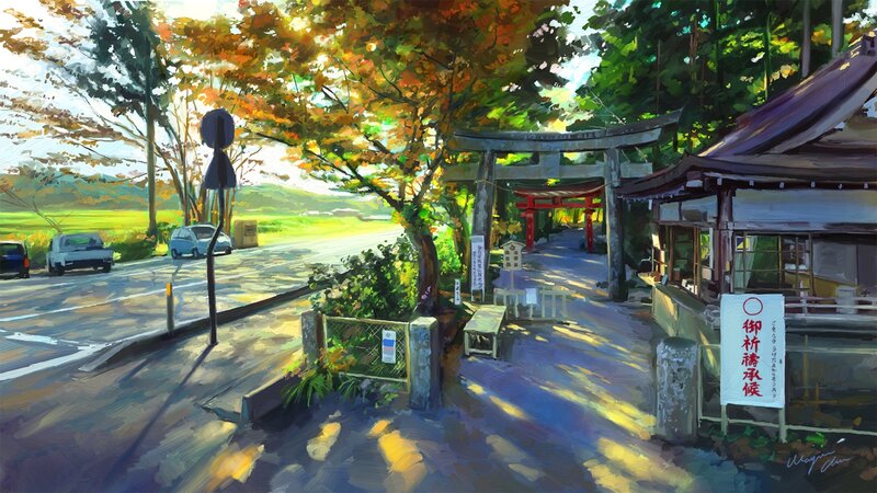 Autumn Street with Torii Gate