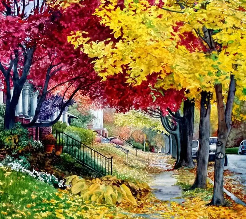 Autumn Street with Trees — Yellow