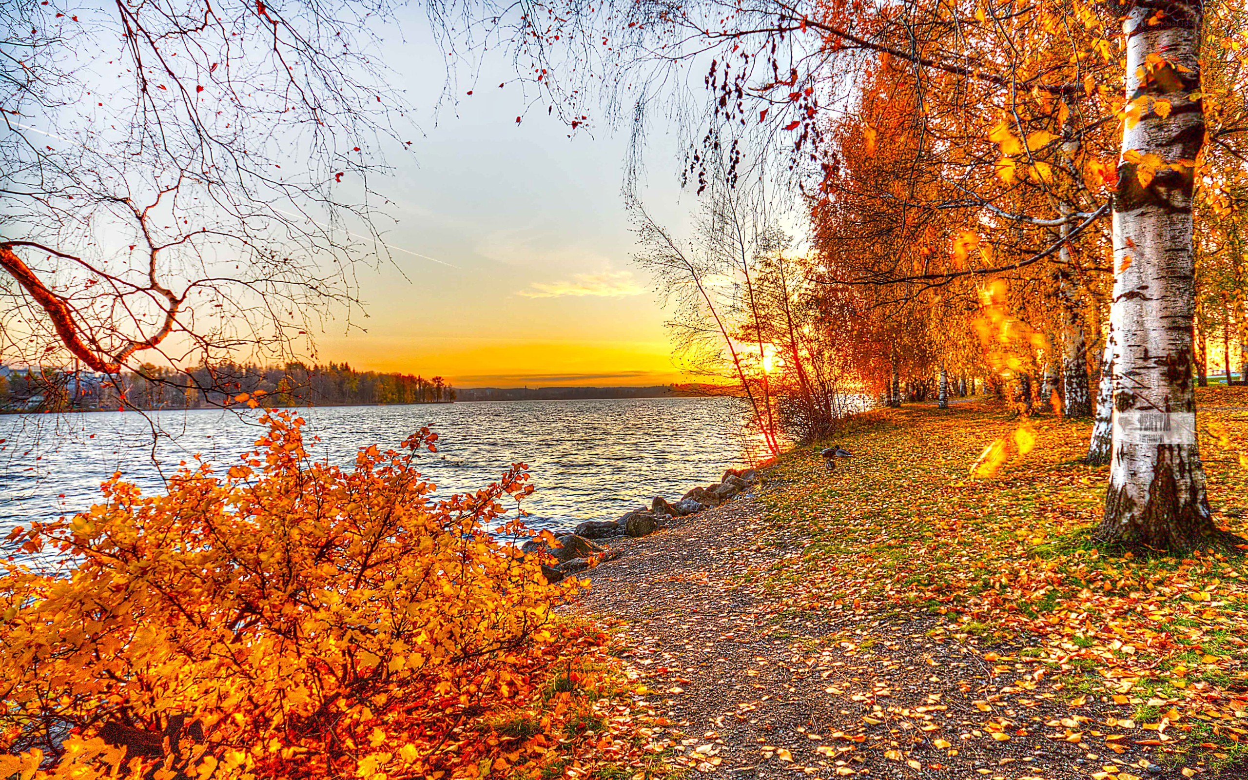 Autumn sunset by the lake