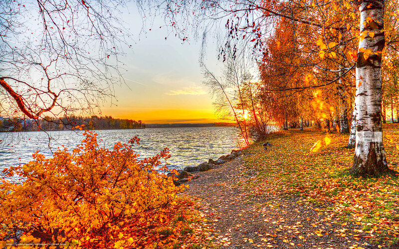 Autumn sunset by the lake