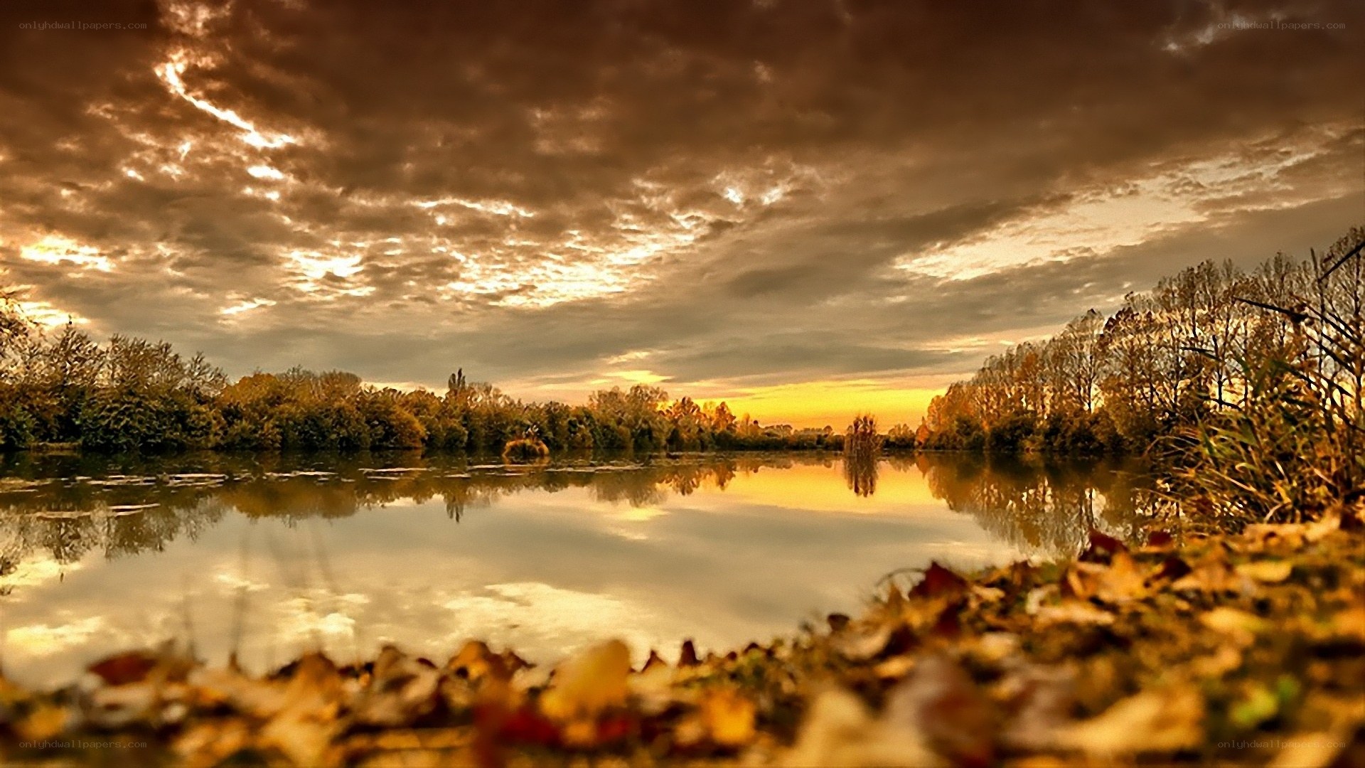 Autumn sunset over a calm lake