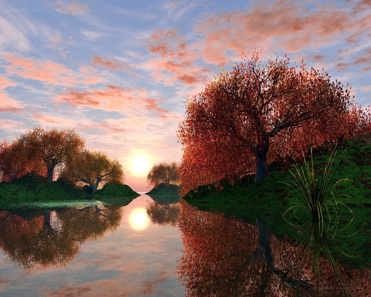 Autumn sunset over a calm river