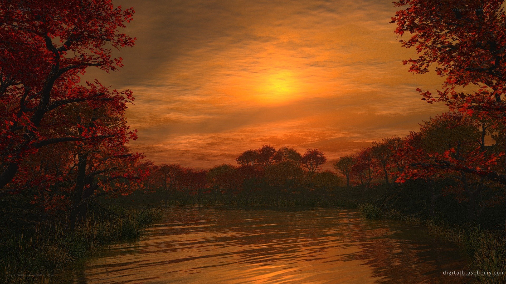 Autumn sunset over a river