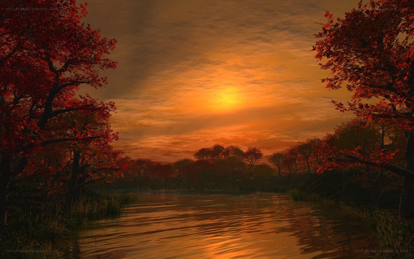 Autumn sunset over a river