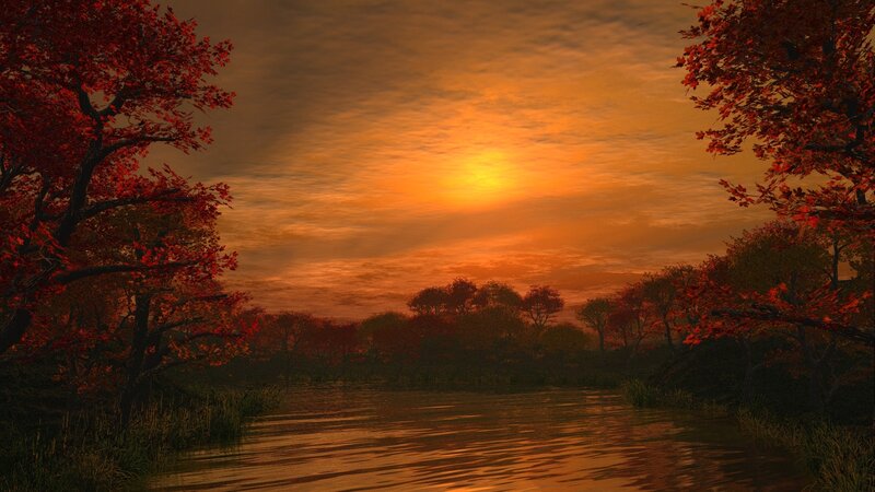 Autumn sunset over a river