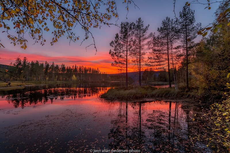 Autumn Sunset over Lake — Orange, Serene, Photograph