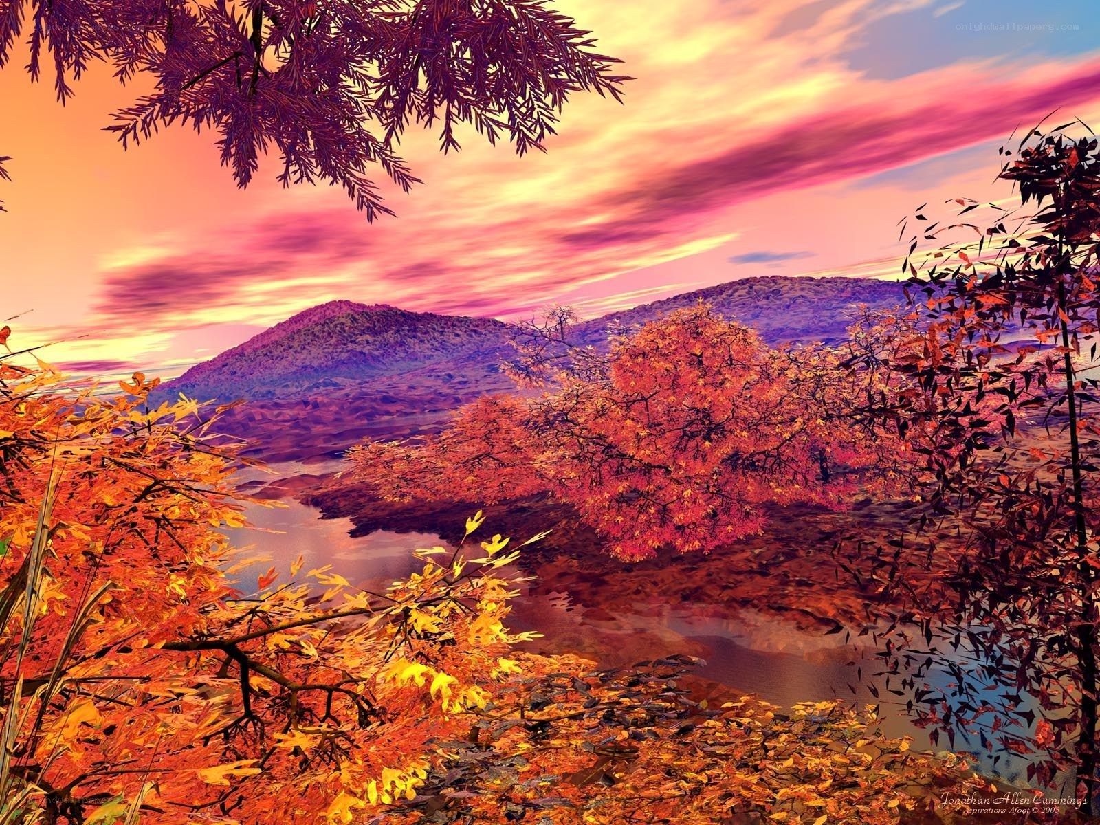 Autumn sunset over lake