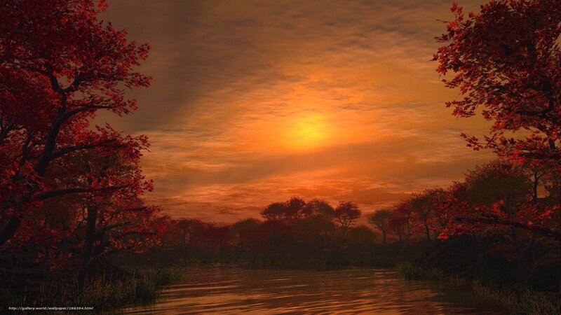 Autumn sunset over river
