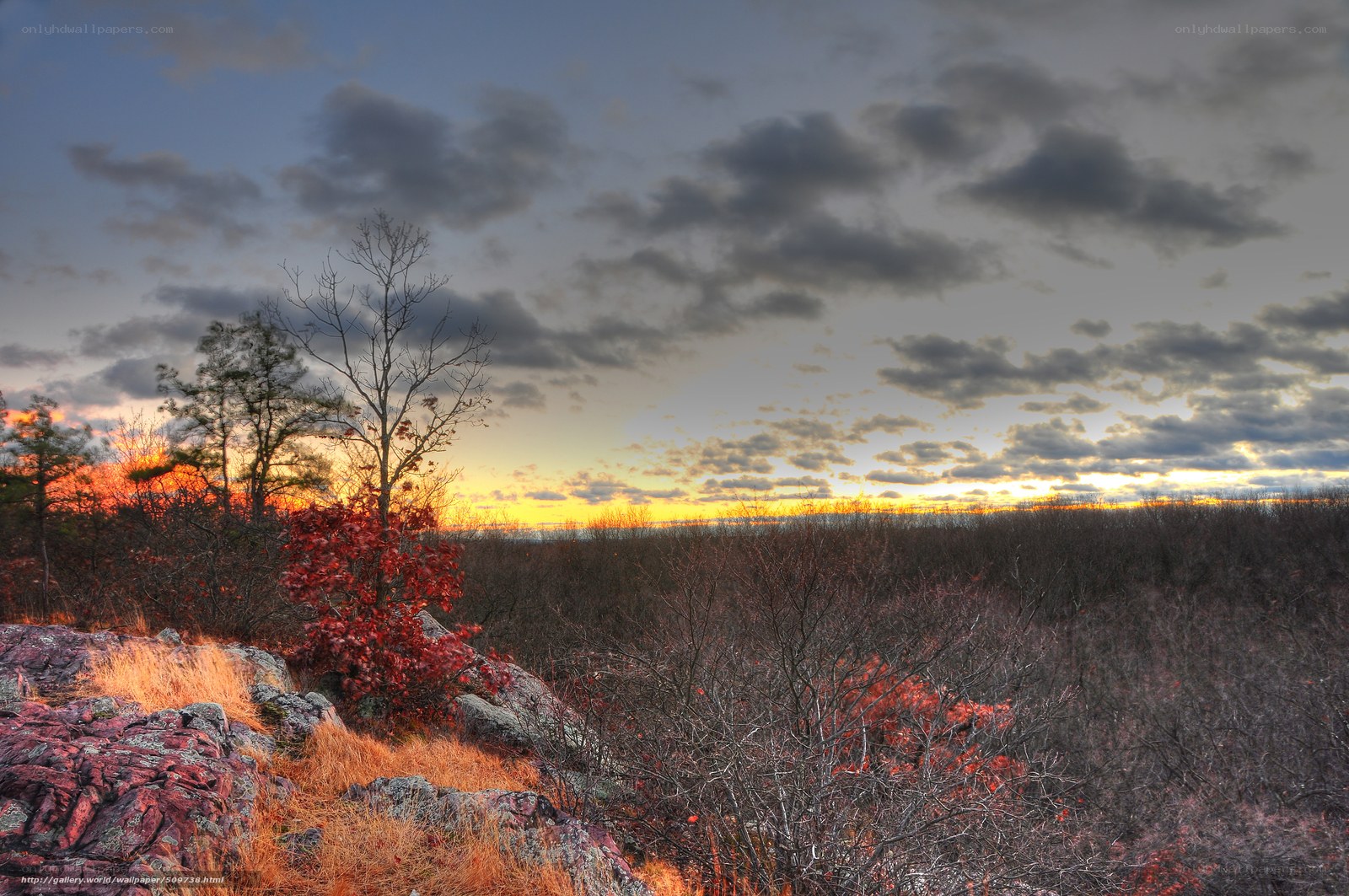 Autumn sunset over rocky landscape