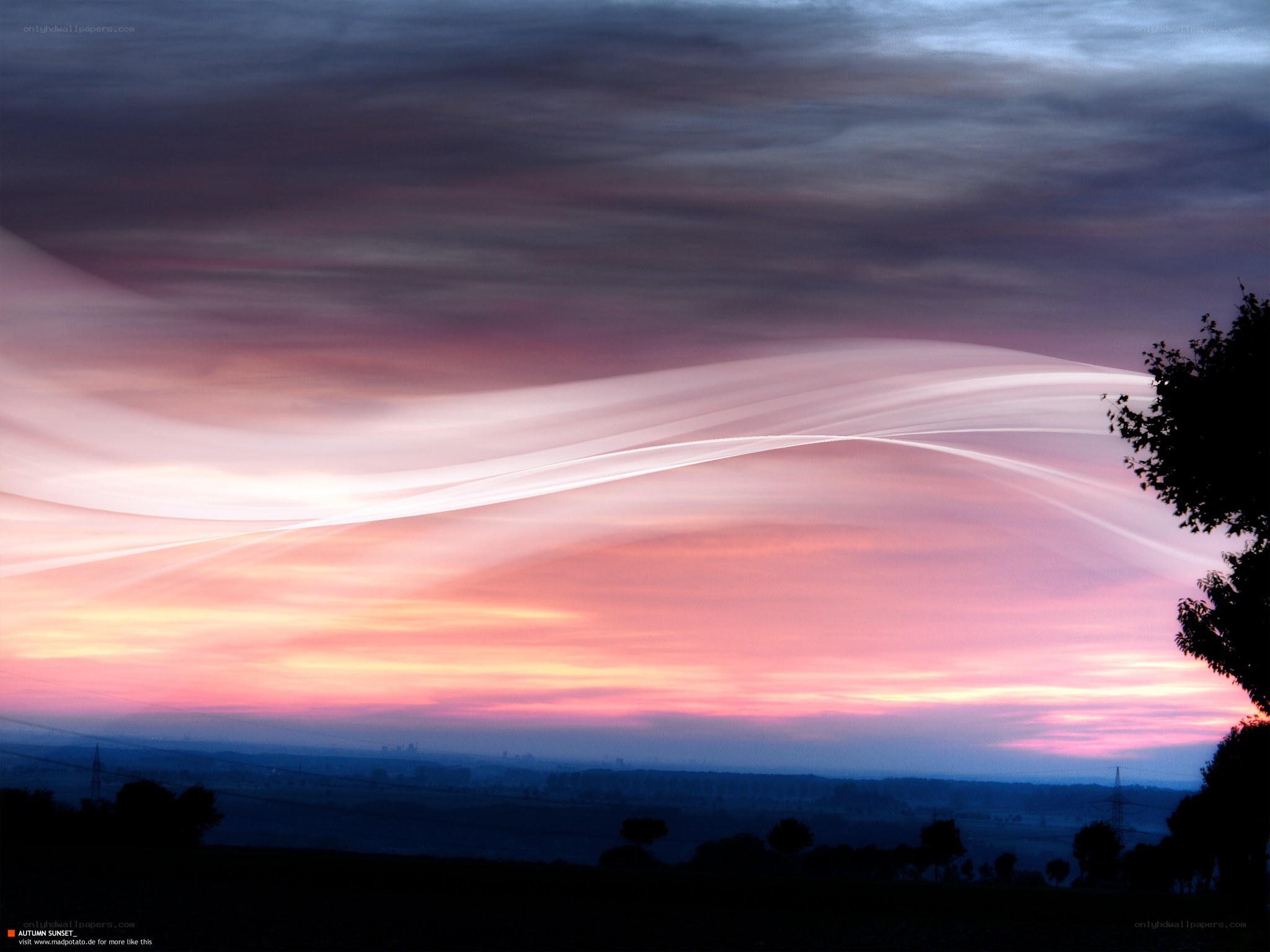 Autumn sunset with light trails
