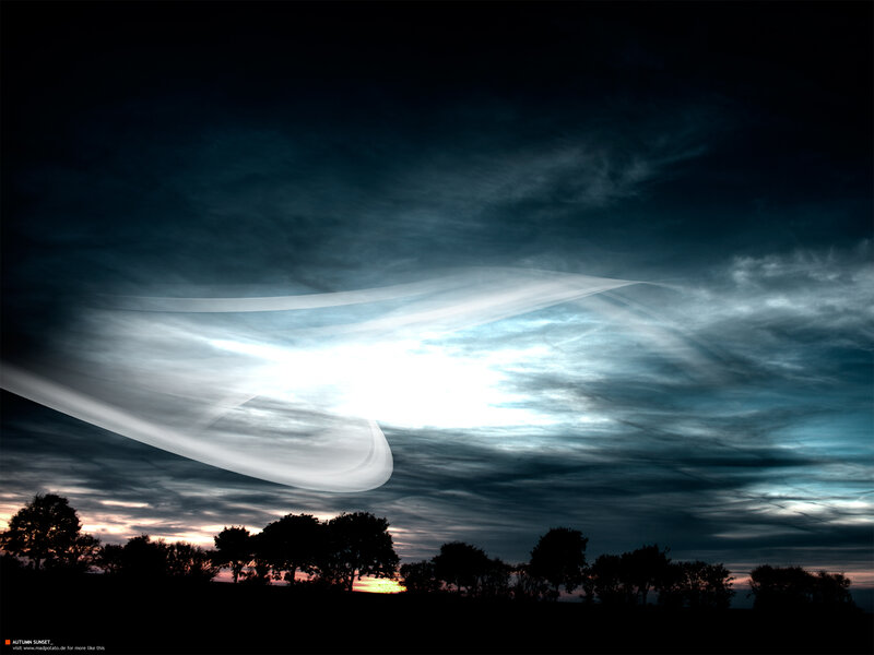 Autumn sunset with light trails