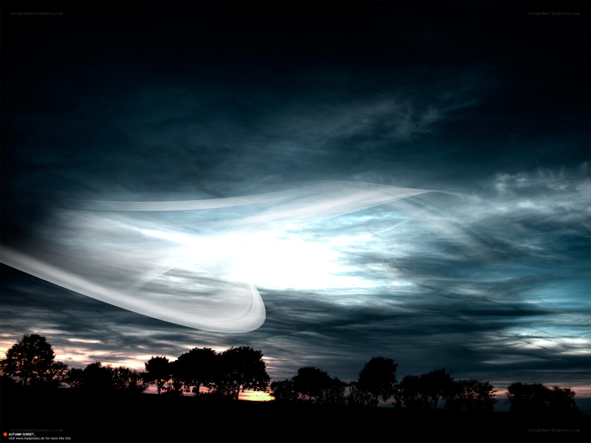 Autumn sunset with light trails