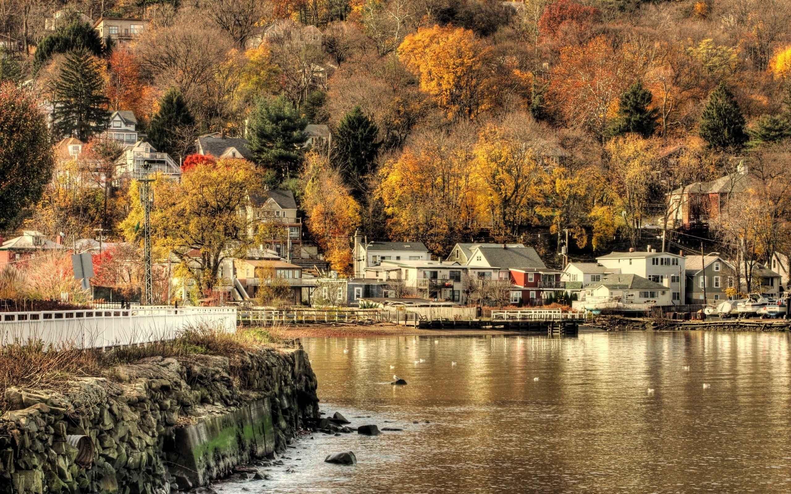 Autumn town by the river