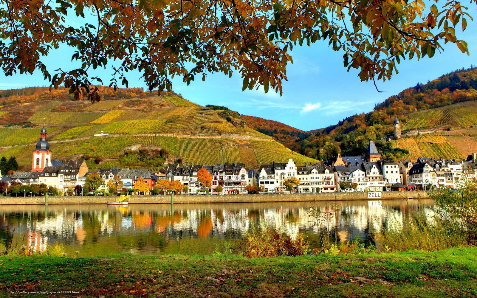Autumn town by the river