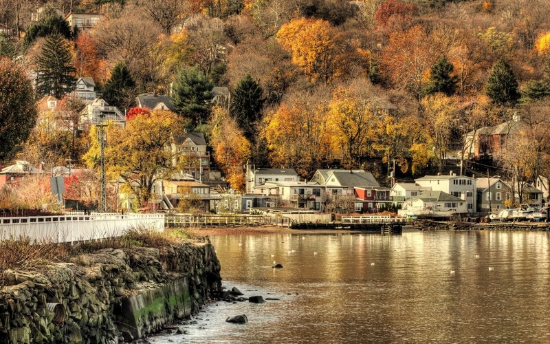 Autumn Town by Water — Orange