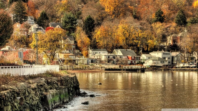 Autumn Town by Water