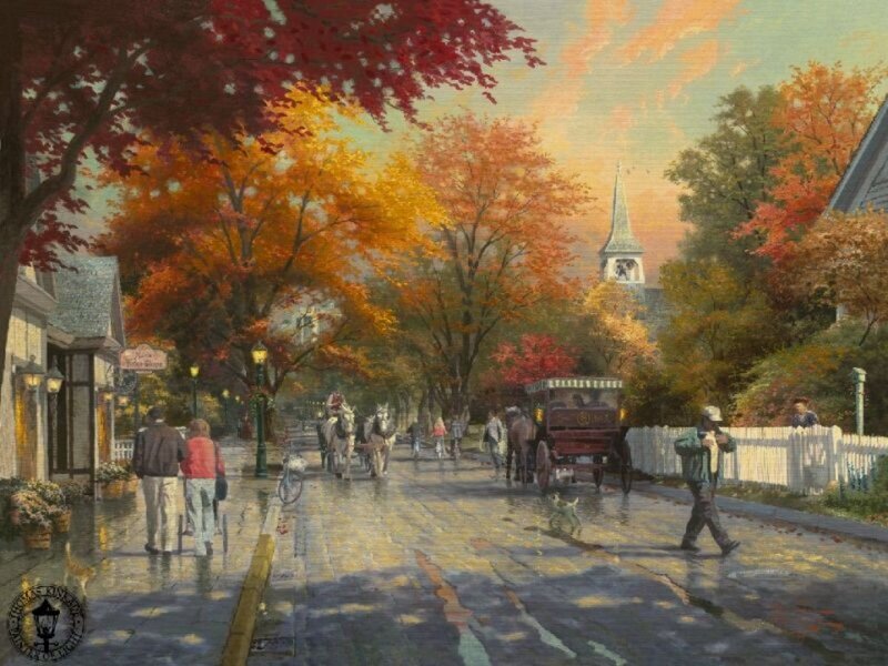 Autumn town street scene